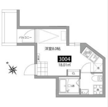 ガーデンテラス代々木上原(ワンルーム/2階)の間取り写真