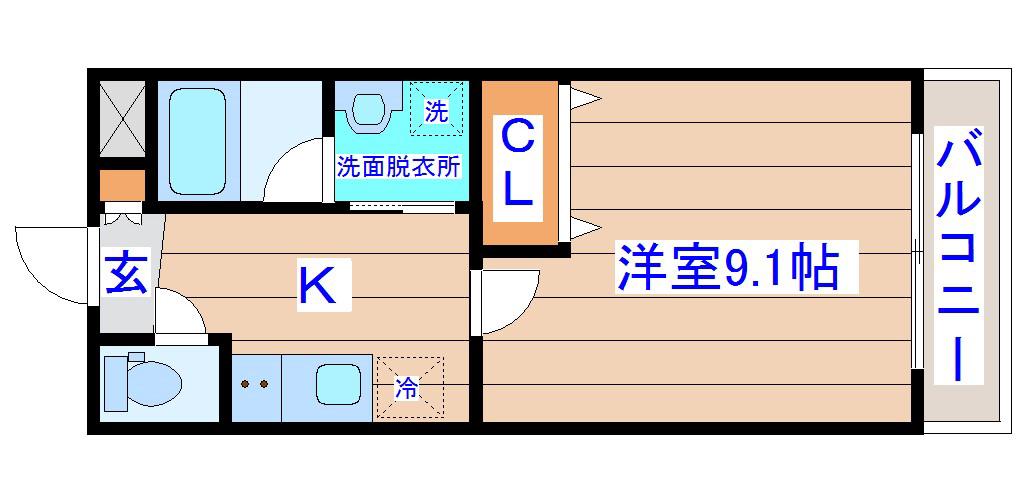 ルネス宮千代(1K/2階)の間取り写真