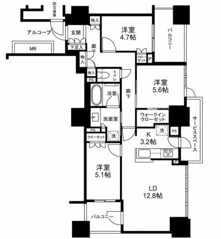 プラウドタワー梅田豊崎(3LDK/4階)の間取り写真