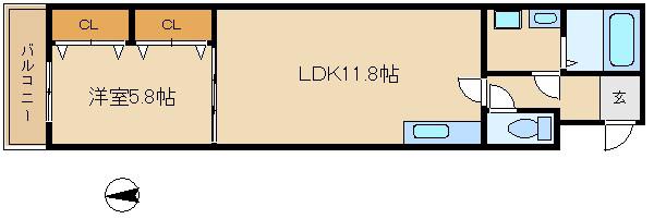 フジパレス尼崎宮内町イースト(1LDK/1階)の間取り写真