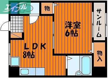 大学町マンション(1LDK/3階)の間取り写真
