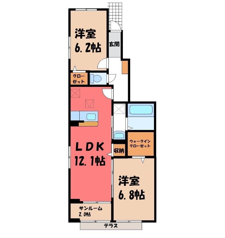 ウィステリア(2LDK/1階)の間取り写真