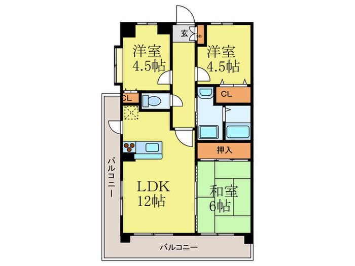 グランドアビタシオン平尾(3LDK/4階)の間取り写真