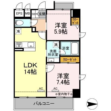 セブンリリー矢巾(2LDK/2階)の間取り写真