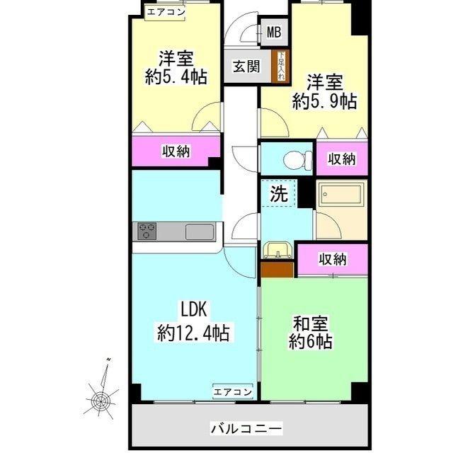 パルテ西山(3LDK/2階)の間取り写真