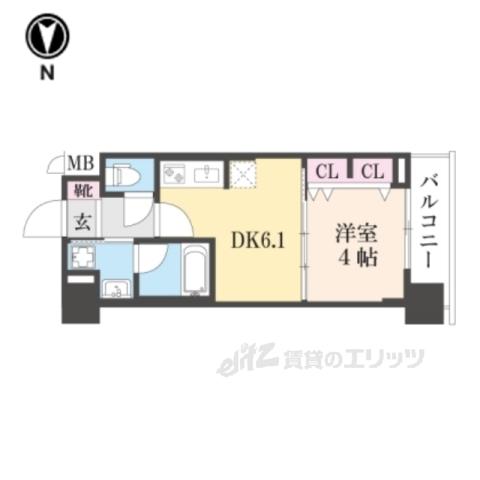 ベラジオ雅び烏丸十条2(1DK/2階)の間取り写真