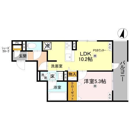 D-RESIDENCE蛍池東町(1LDK/1階)の間取り写真