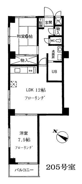 シャンブル石山(2LDK/2階)の間取り写真