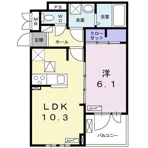アベニール(1LDK/1階)の間取り写真