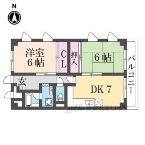 エスポワールコナカビル(2DK/4階)の間取り写真