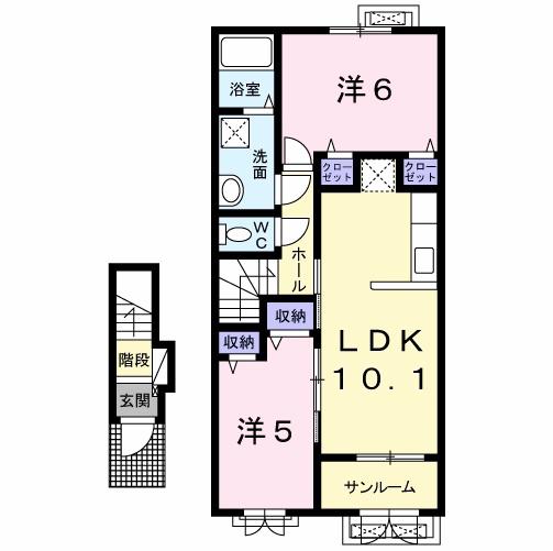 ウエスト ローレル B(2LDK/2階)の間取り写真
