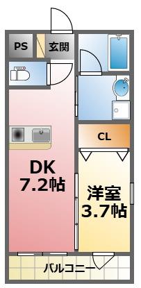テレージア甲子園高潮町(1DK/2階)の間取り写真