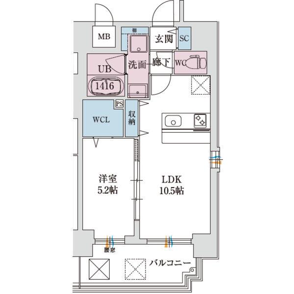 スプランディッド新大阪VIII(1LDK/12階)の間取り写真