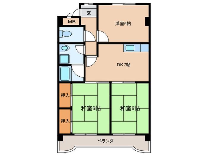 ハイム愛和(3DK/1階)の間取り写真