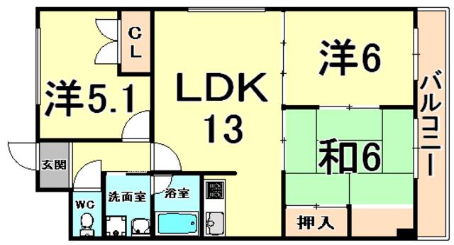 エルブリッジI(3LDK/2階)の間取り写真