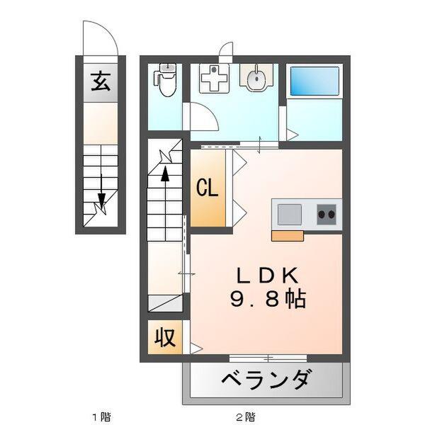 ウィズ諏訪山A(ワンルーム/2階)の間取り写真