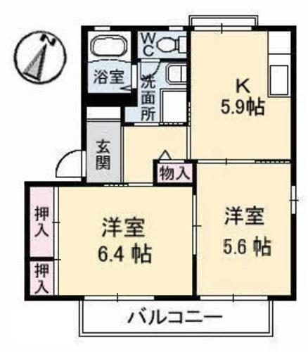 ティファニーB棟(2K/2階)の間取り写真