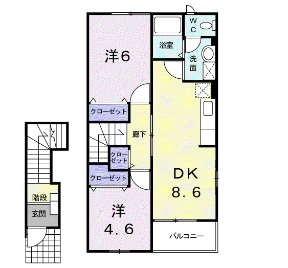 シャルマンD(2DK/2階)の間取り写真
