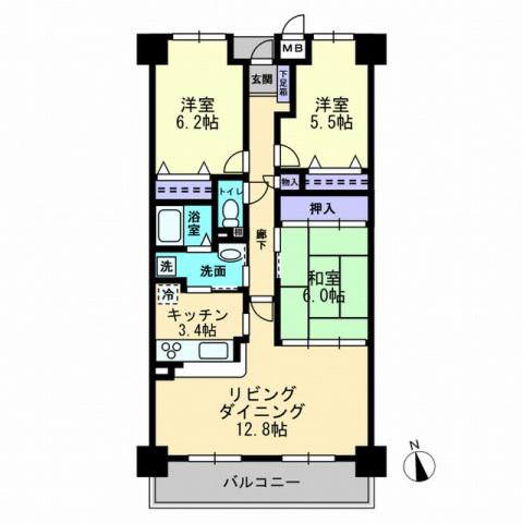 サーパス藤原西町(3LDK/9階)の間取り写真