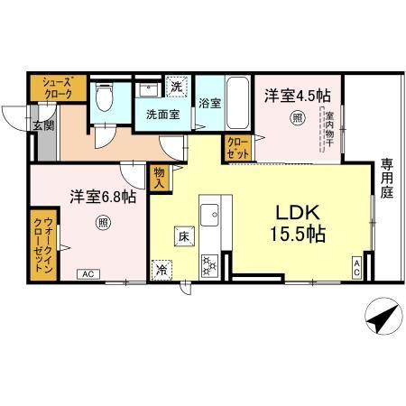D-ROOMプラーナ(2LDK/1階)の間取り写真