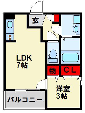 ジーメゾン戸畑フローレ(1DK/1階)の間取り写真