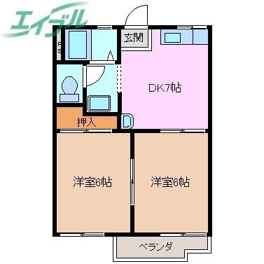 フレグランススターハイツA(2DK/1階)の間取り写真