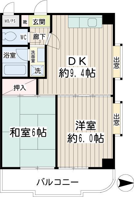 グレースピア・ヤワタ(2DK/4階)の間取り写真