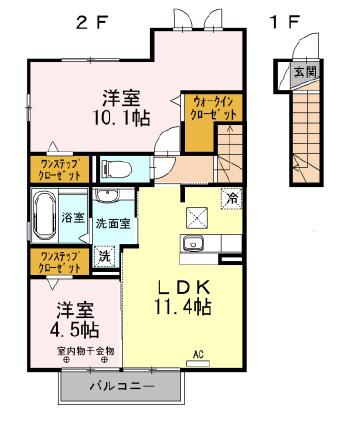 GRANDYON(2LDK/2階)の間取り写真