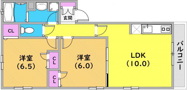 ハイム芦屋南(2LDK/2階)の間取り写真