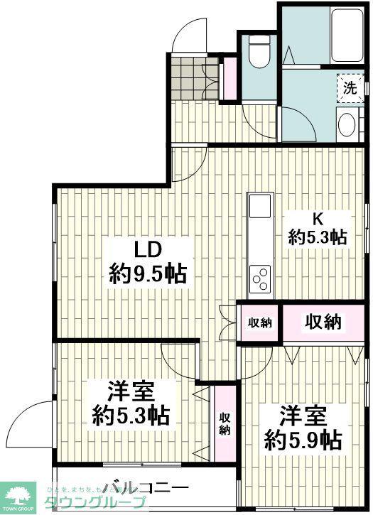 ライム広尾(2LDK/3階)の間取り写真
