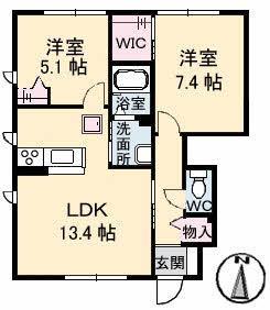 シャーメゾンONOA・B棟(2LDK/1階)の間取り写真