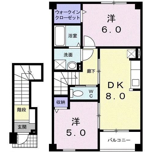 プレゼンティムIII B(2DK/2階)の間取り写真