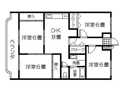 サンローゼ(4DK/2階)の間取り写真