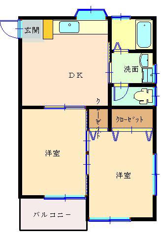 メゾンワタナベB棟(2DK/1階)の間取り写真