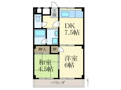 ＪＲ和歌山線 粉河駅 徒歩12分 3階建 築39年(2DK/3階)の間取り写真