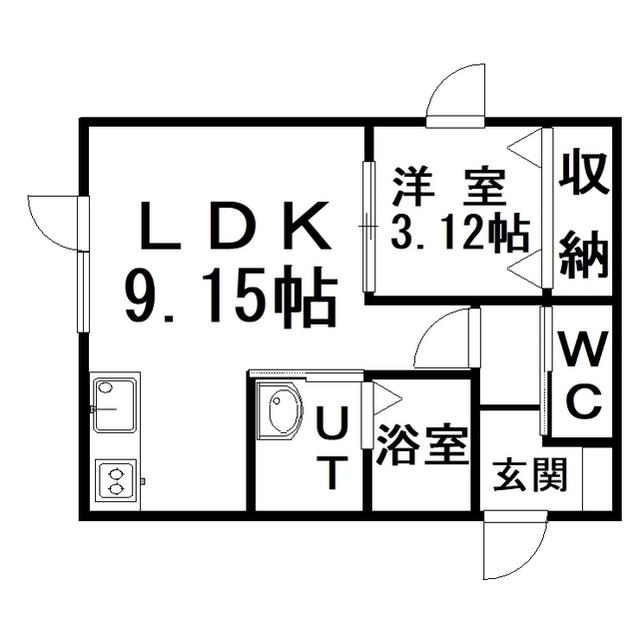 URBAN釧路(1LDK/2階)の間取り写真