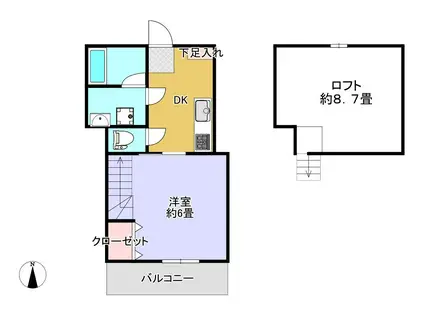 ブライトハウス三郷中央(1SDK/2階)の間取り写真