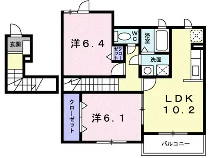 フレスコI(2LDK/2階)の間取り写真