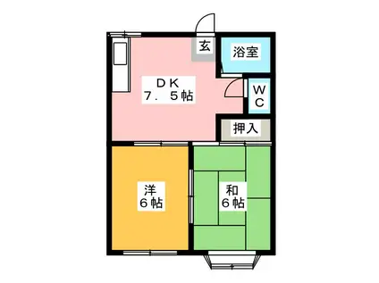 セラミックKATO C棟(2DK/1階)の間取り写真