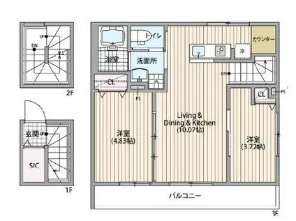 ミハス東新宿II(2LDK/3階)の間取り写真