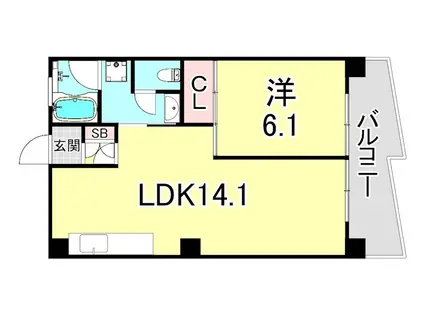 UR武庫川 7号棟(1LDK/9階)の間取り写真