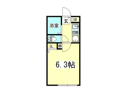 サニーハイツ三春台(1K/2階)の間取り写真