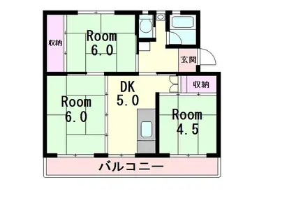 ビレッジハウス五個荘2号棟(3DK/4階)の間取り写真