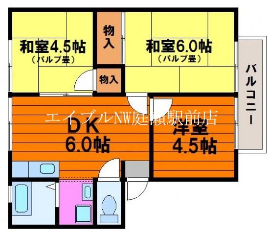 エレガンス西市 E棟(3DK/2階)の間取り写真