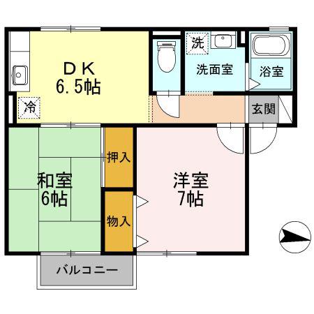 メゾンソフィアB棟(2DK/1階)の間取り写真