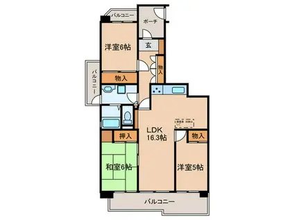 サンハイツ八事ふじみ D棟(3LDK/8階)の間取り写真