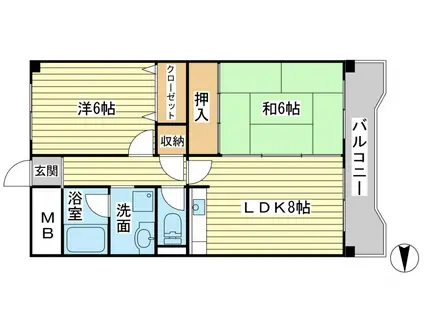 相生中村コーポ(2LDK/4階)の間取り写真