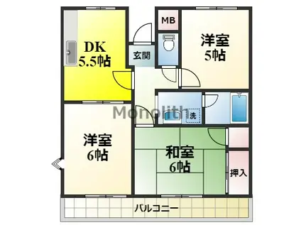 ベルメゾン上松(3K/1階)の間取り写真