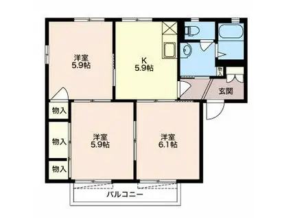 フレグランスワタナベB(3K/2階)の間取り写真