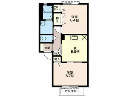 パルミール・アン(2K/2階)の間取り写真